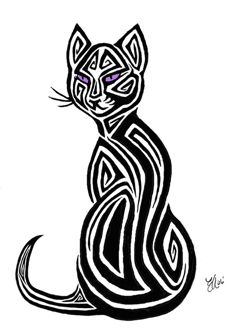 Tribal Cat Tattoo Design by