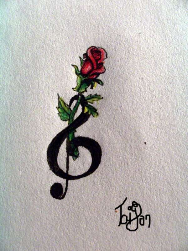 Rose and treble clef tattoo 2 | Flower Tattoo