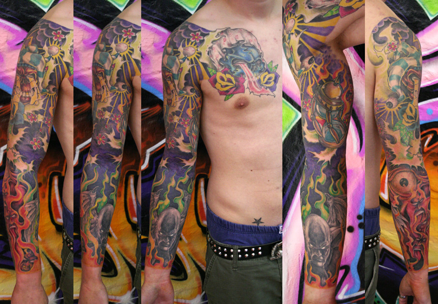 custom new schoolm sleeve - sleeve tattoo