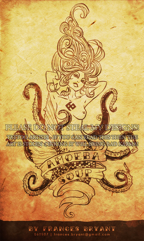 amoeba soup mermaid - chest tattoo