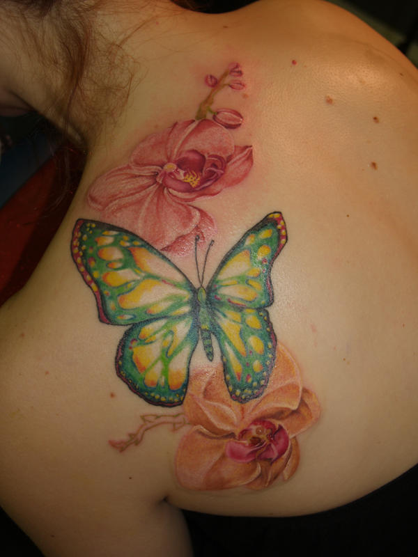 Orchids and butterfly tattoo by captainmonkeypants on deviantART
