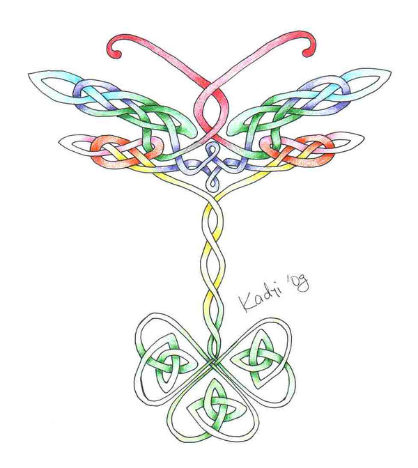 Dragonfly and clover tattoo - dragonfly tattoo