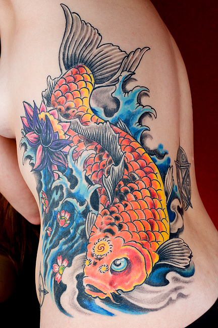 Female Japanese Tattoos Especially Koi Fish Tattoo Designs With Image Side 