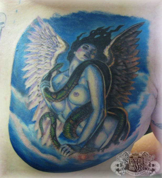 Angel chest - chest tattoo