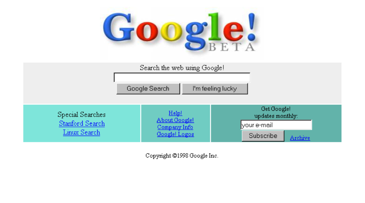 google 1998. Google Homepage of 1998 by