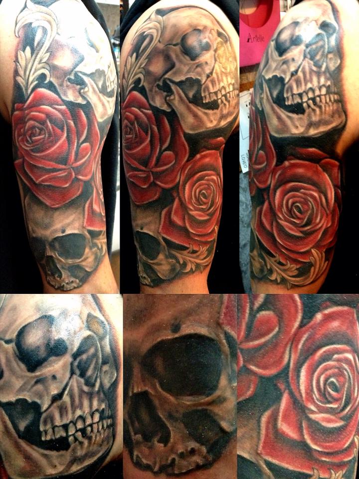 Skull And Roses Tattoo Sleeve