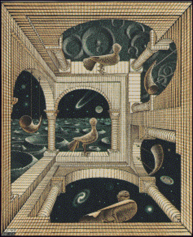 Another World by Escher, in minecraft pixelart by zhinjio