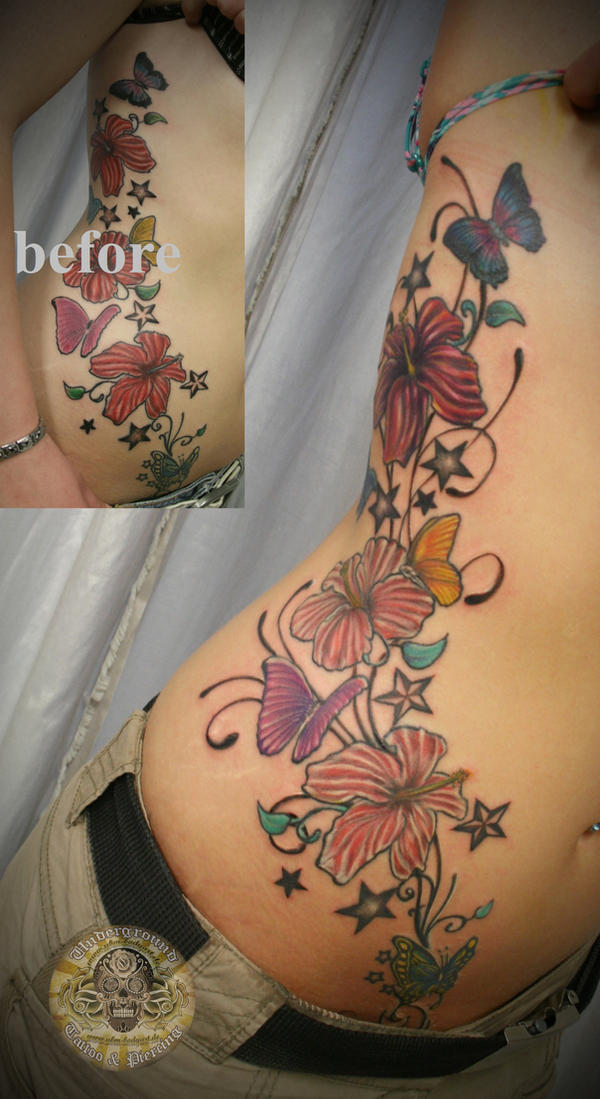rework flowers butterflies fin | Flower Tattoo
