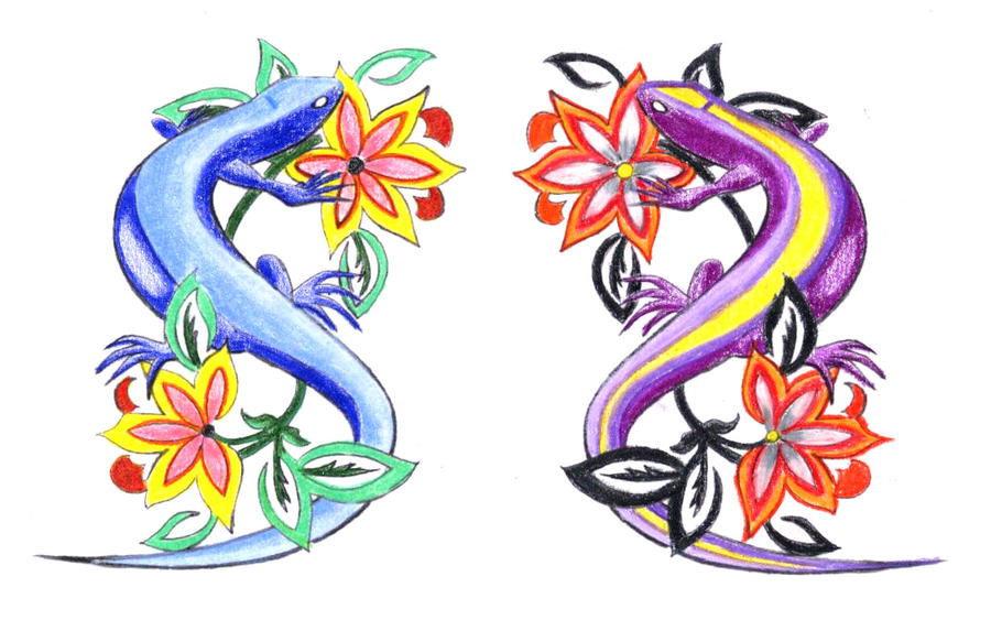 2 Lizards | Flower Tattoo
