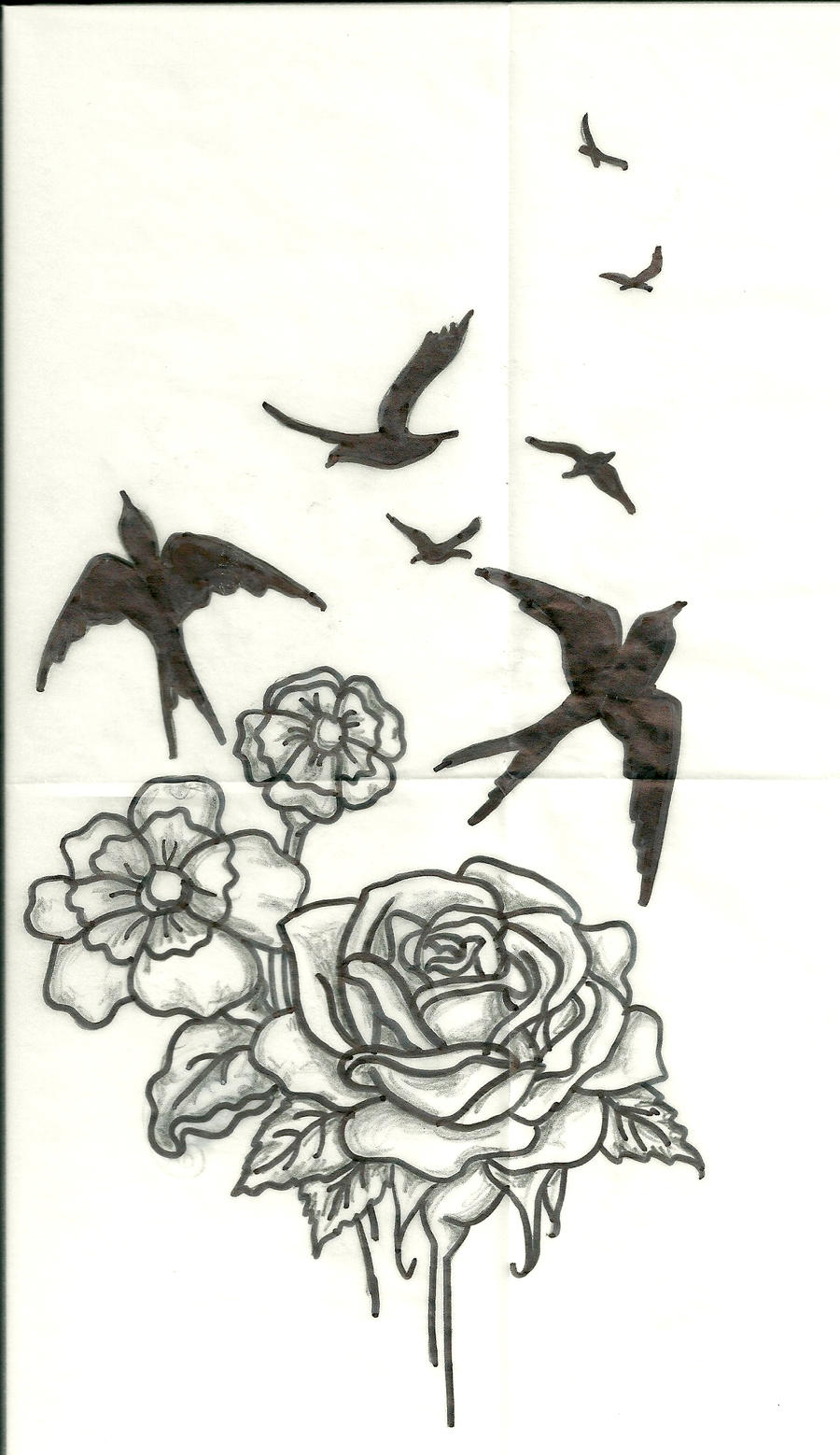 FlowersBird Tattoo Design by