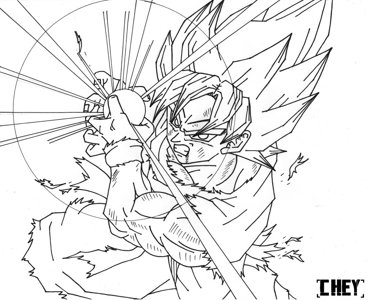 Goku Ssj Kamehameha! [Lineart] by cheygipe on DeviantArt