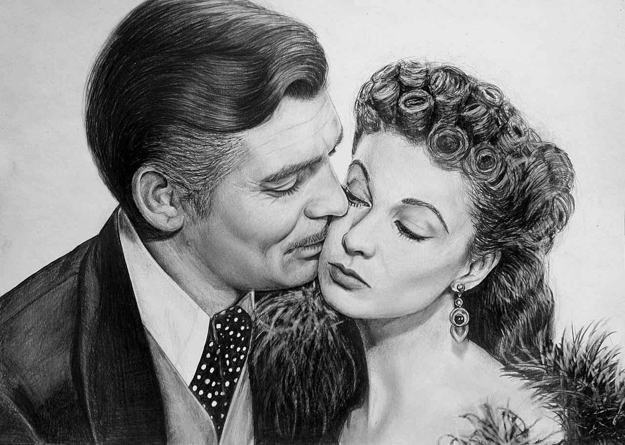 Clark Gable and Vivien Leigh as Rhett Butler and Scarlett O'Hara in Gone with the Wind #art #portrait #film