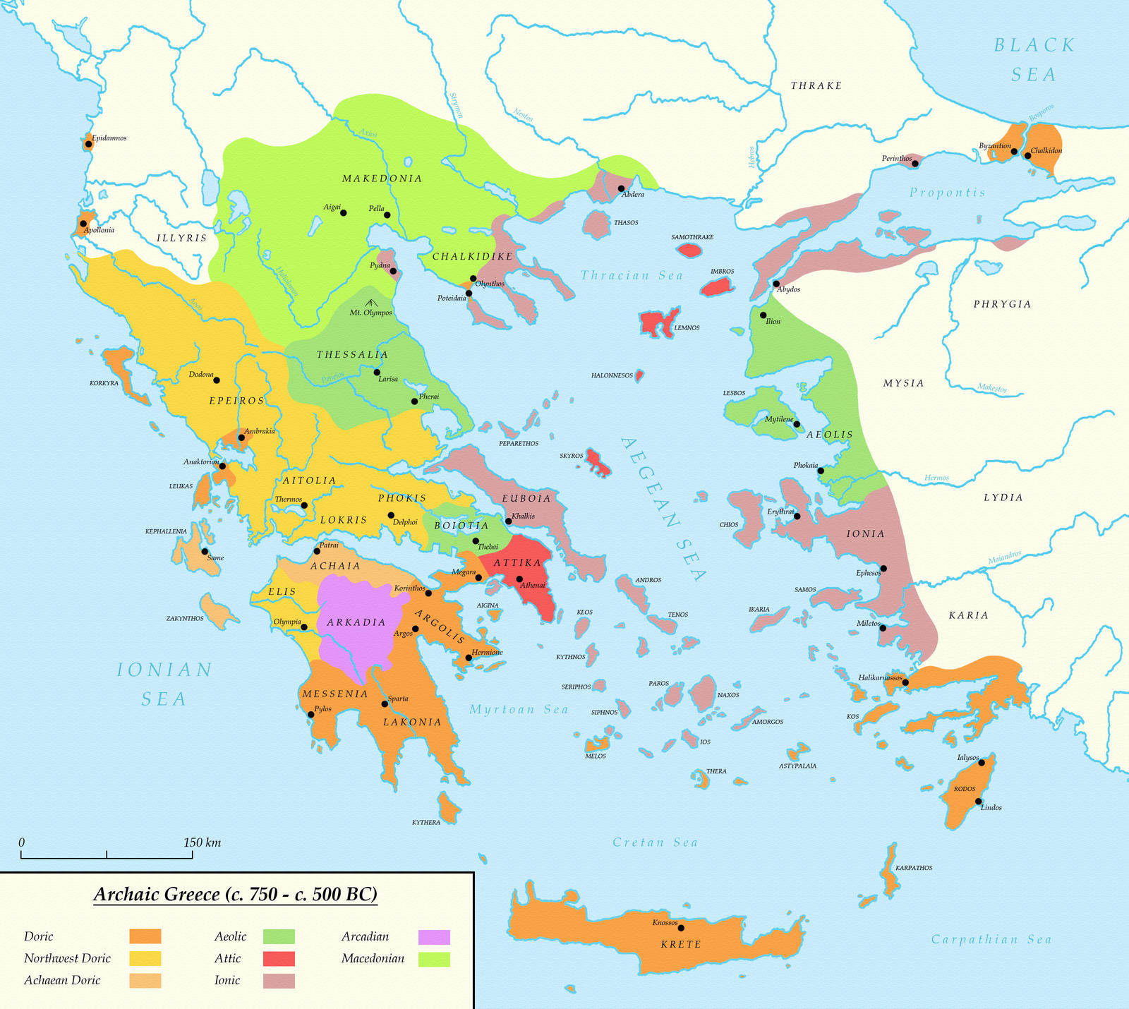 Rozložení řeckých kmenů po jejich etablování 