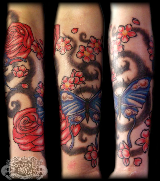 Butterfly Flower Half Sleeve By State Of Art Tattoo On DeviantART 562x636px