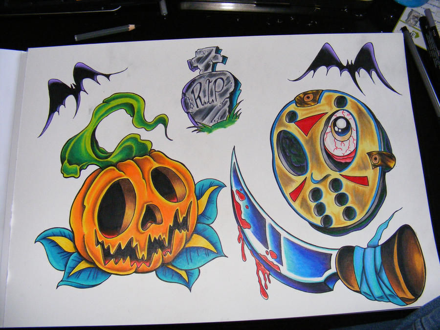 Halloween Horror Tattoo Flash by robspider on deviantART