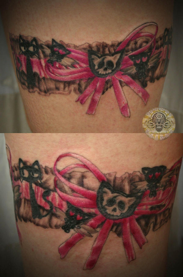 Girly cat garter tattoo 2 ses by 2FaceTattoo on deviantART