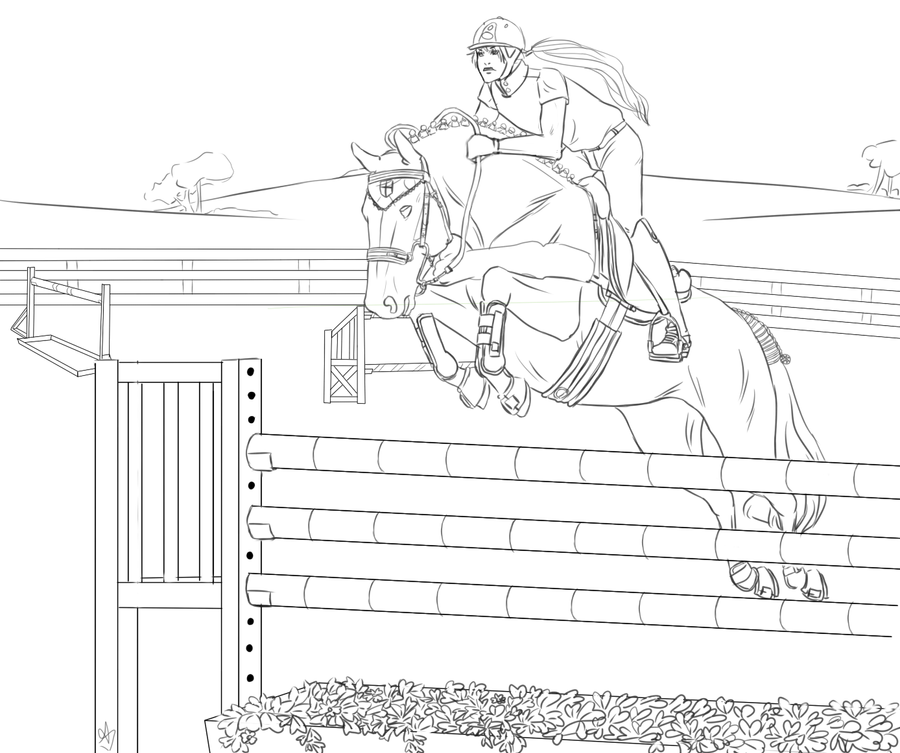 Realistic Horse Jumping Coloring Pages