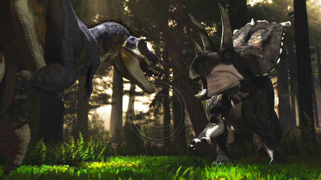 Daspletosaurus and Bravoceratops by PaleoGuy