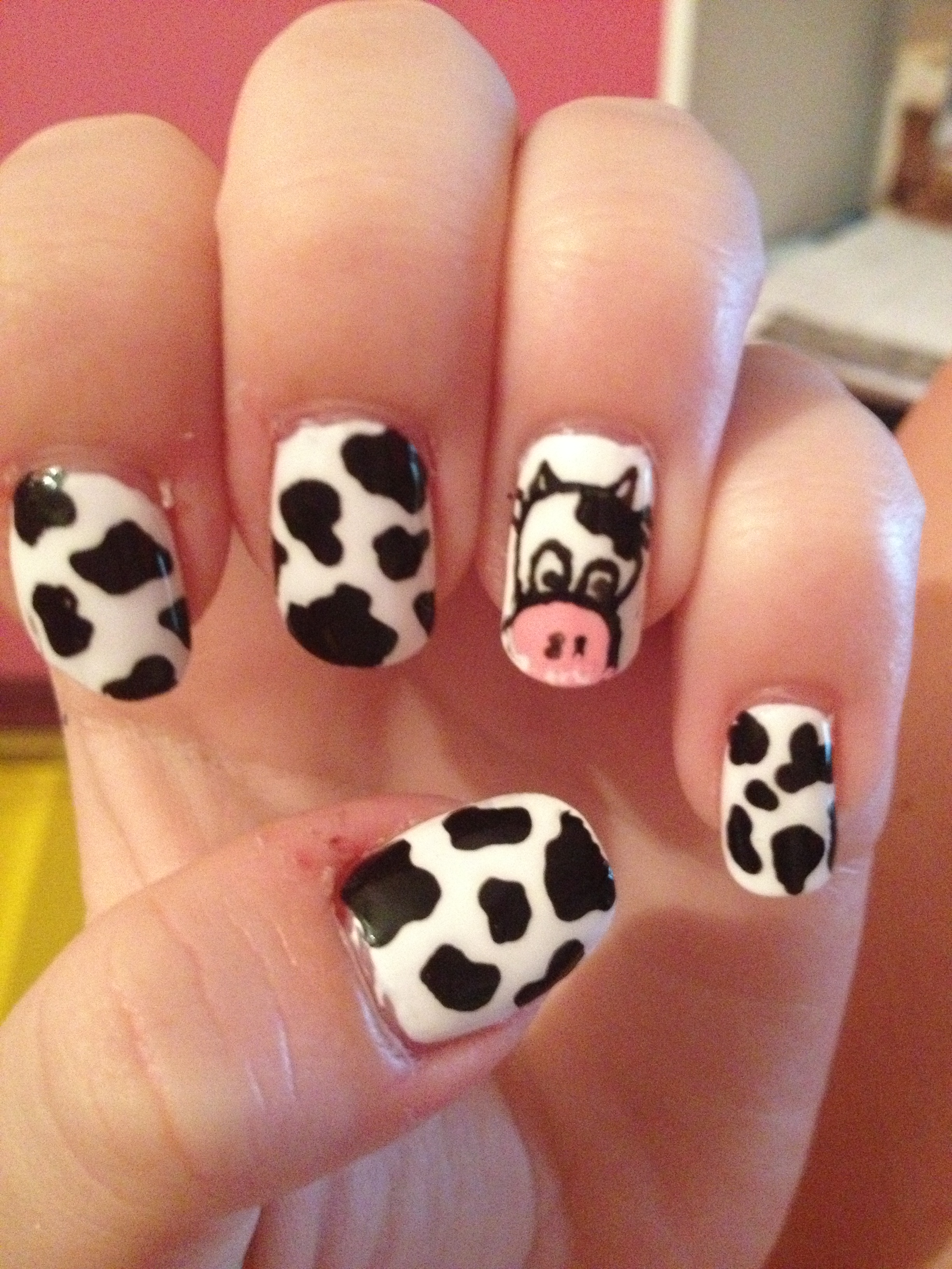 Cow themed nails by jaide-holly on DeviantArt